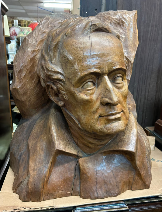 CARVED WOODEN BUST BY S. ROTTEL OF EARLY GENTLEMAN