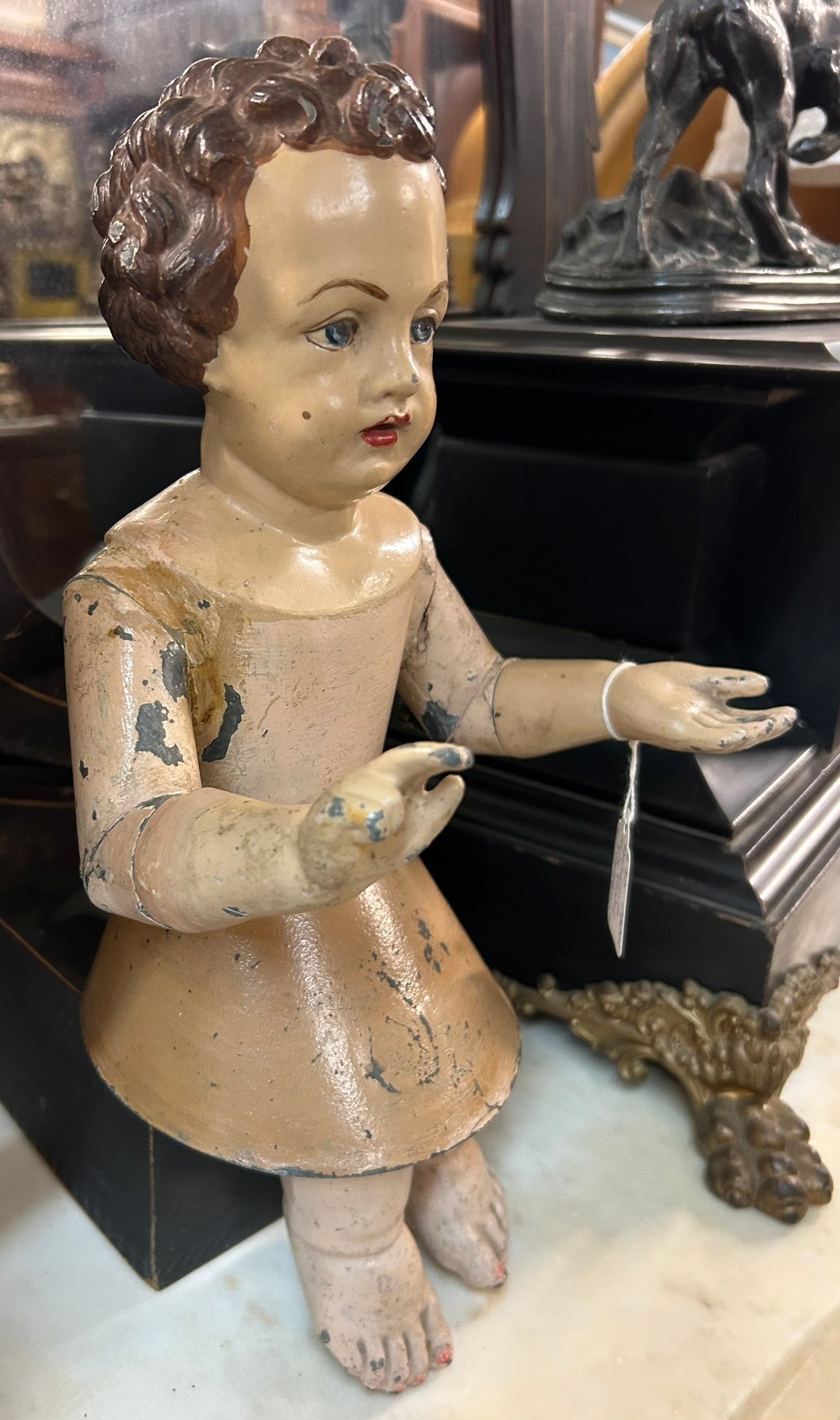 RELIGIOUS METAL ANTIQUE FIGURE VERY UNUSUAL