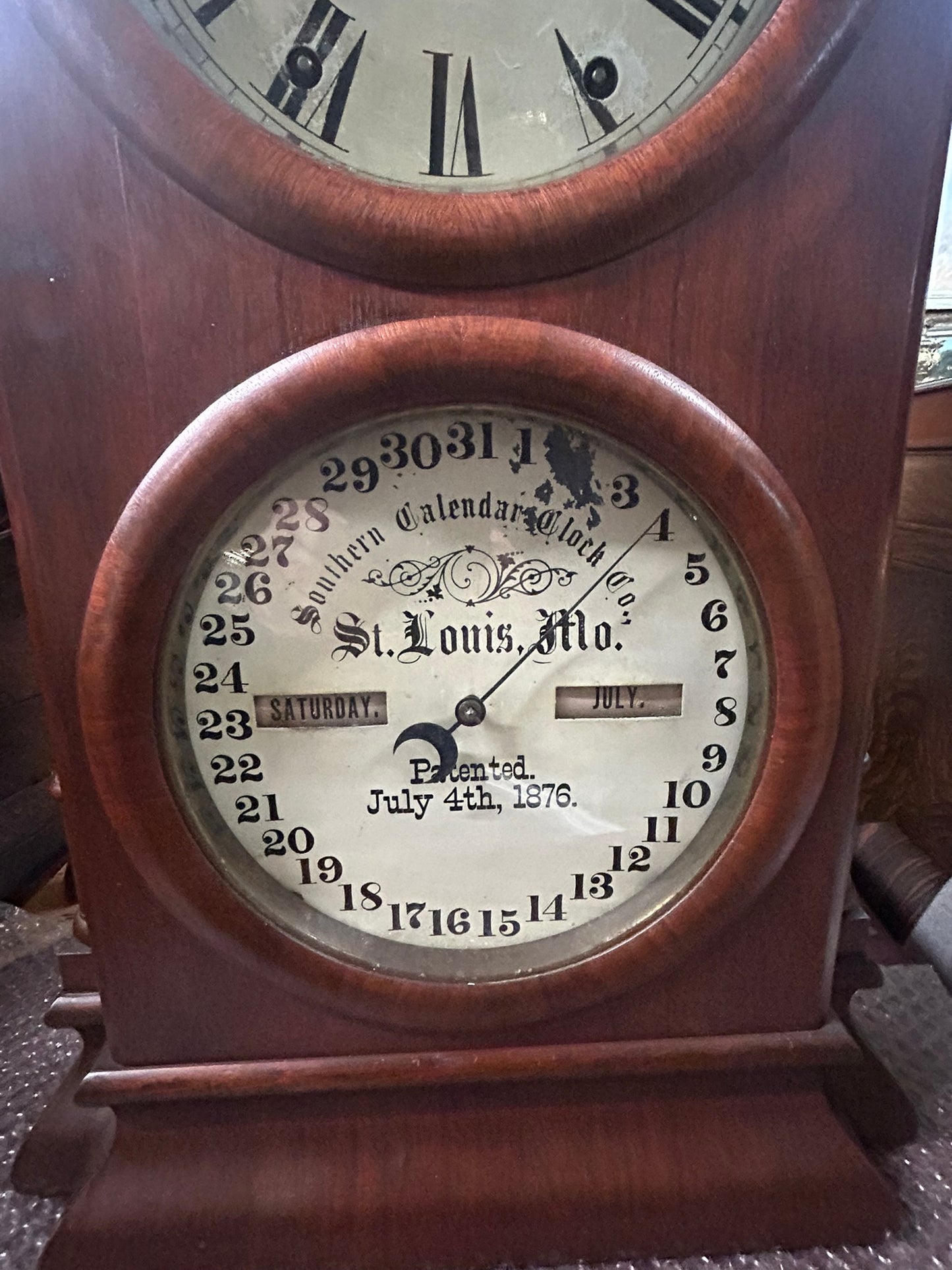 FASHION ANTIQUE CALENDAR CLOCK 1875 & 1876 SOUTHERN CALENDAR CO.