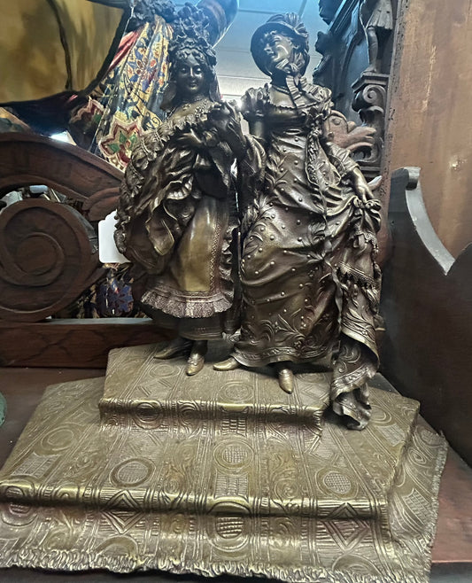 ANTIQUE BRONZE STATUE OF TWO WOMEN BY ANTONIO PANDIANI 1838-1928
