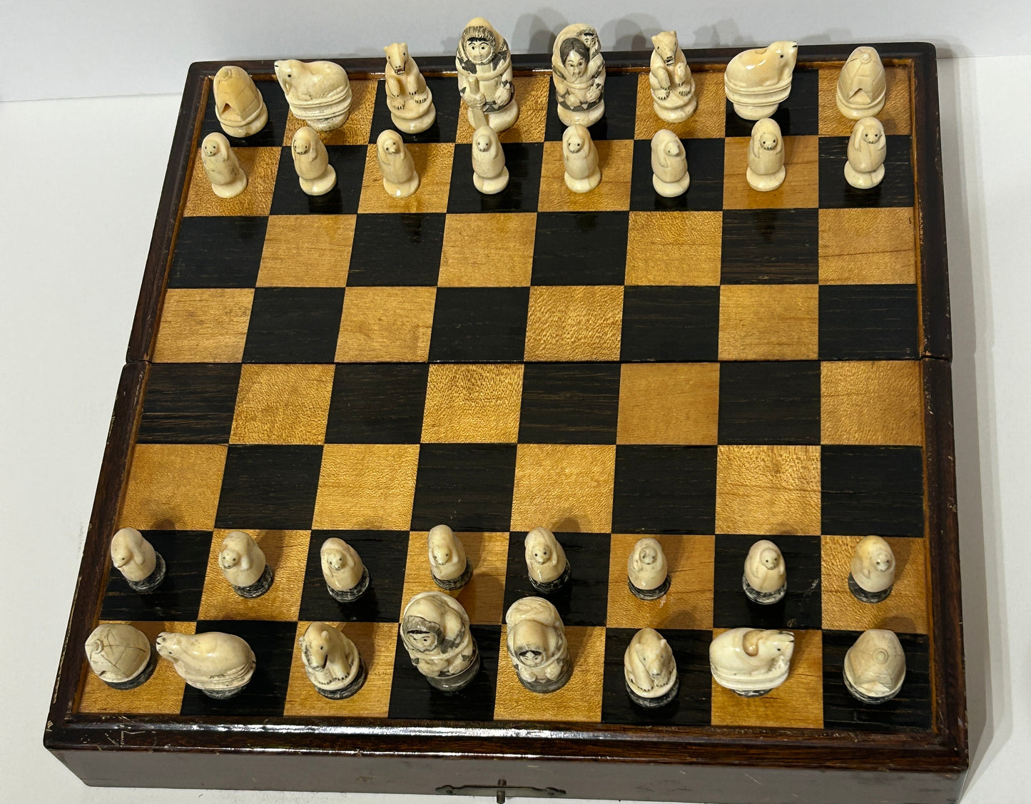 WALRUS IVORY CHESS SET INUIT CARVED