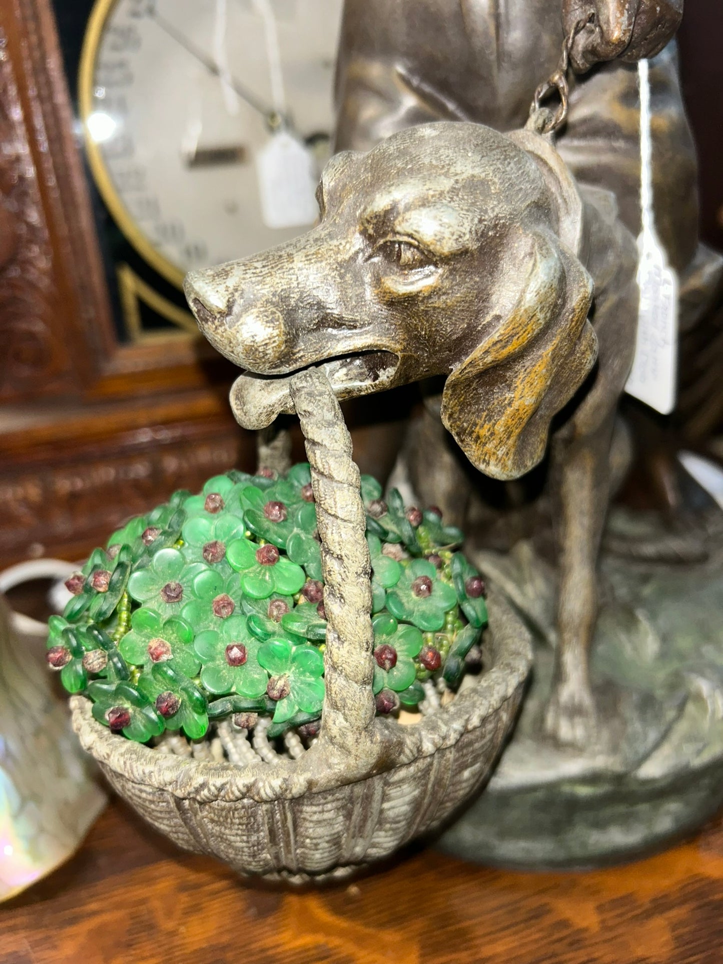 BRONZE BOY WITH DOG ANTIQUE LAMP