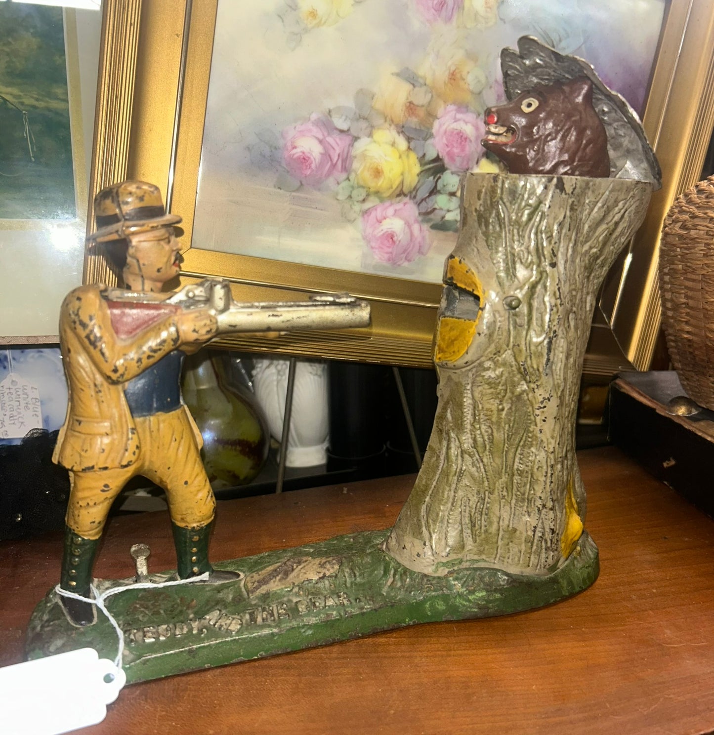 TEDDY AND THE BEAR ANTIQUE MECHANICAL BANK
