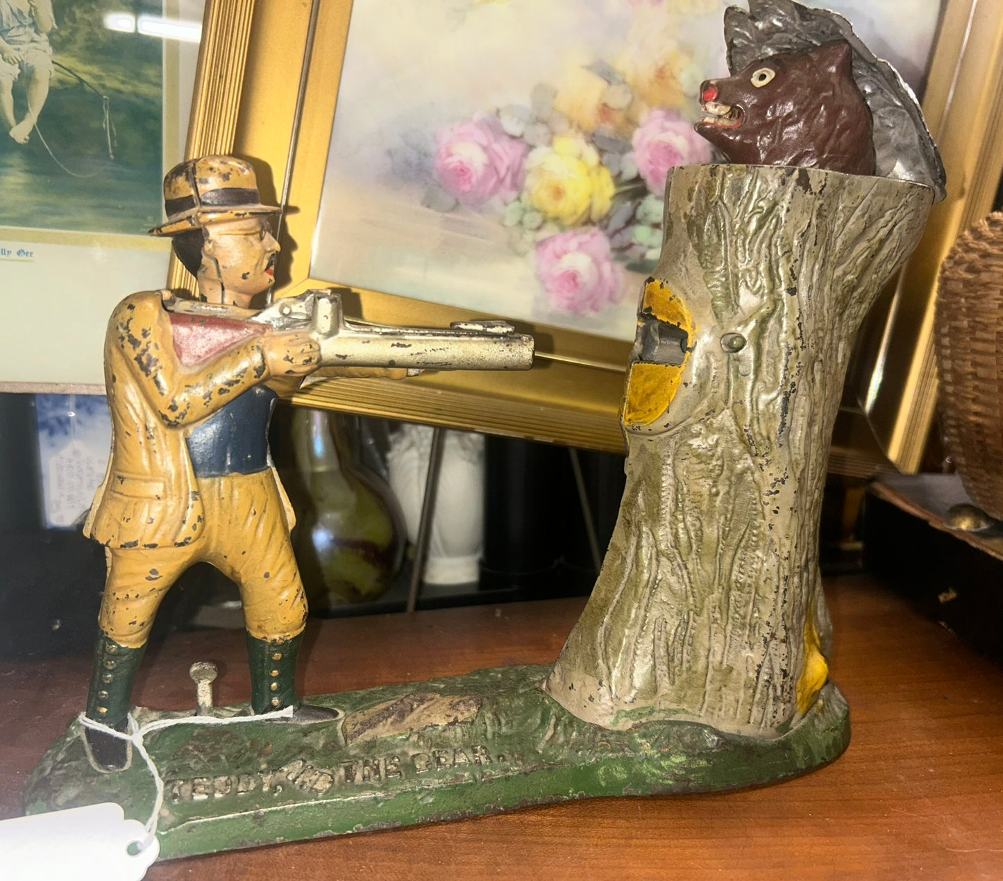 TEDDY AND THE BEAR ANTIQUE MECHANICAL BANK