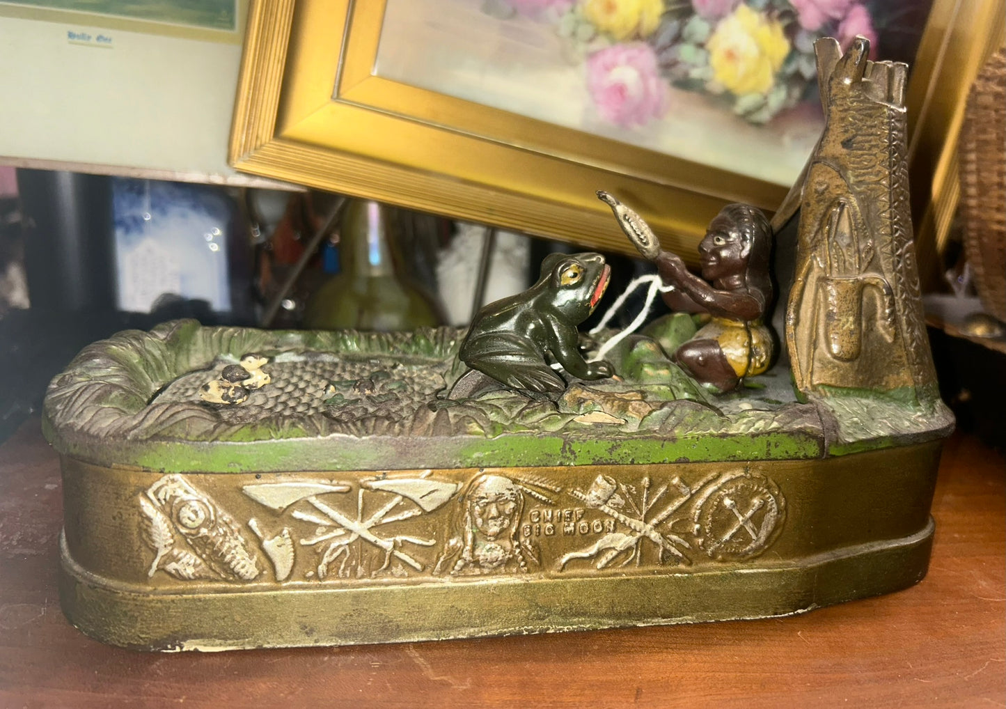 CHIEF BIG MOON ANTIQUE MECHANICAL BANK