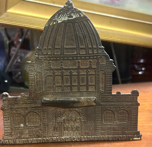 COUMBIAN EXPO ANTIQUE SEMI MECHANICAL CAST IRON BANK