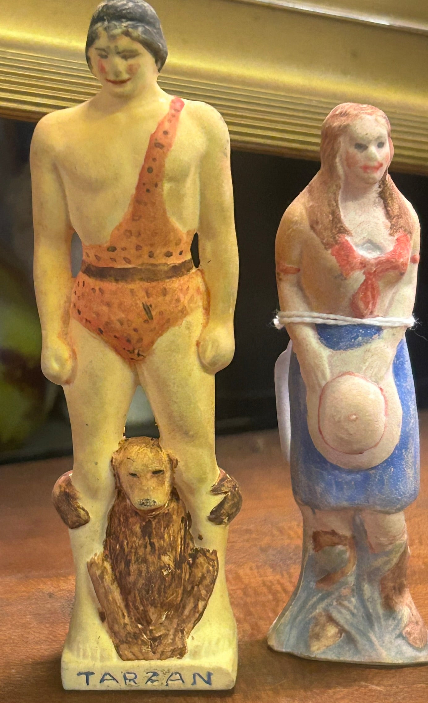 TARZAN 1930's BISQUE SMALL FIGURES OF TARZAN, JANE, BOY & CHEETA