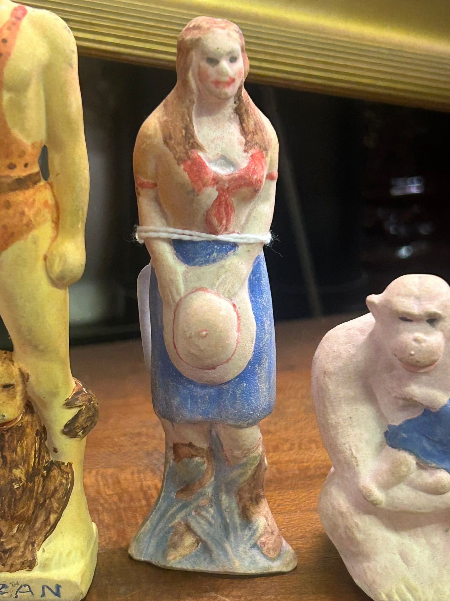 TARZAN 1930's BISQUE SMALL FIGURES OF TARZAN, JANE, BOY & CHEETA