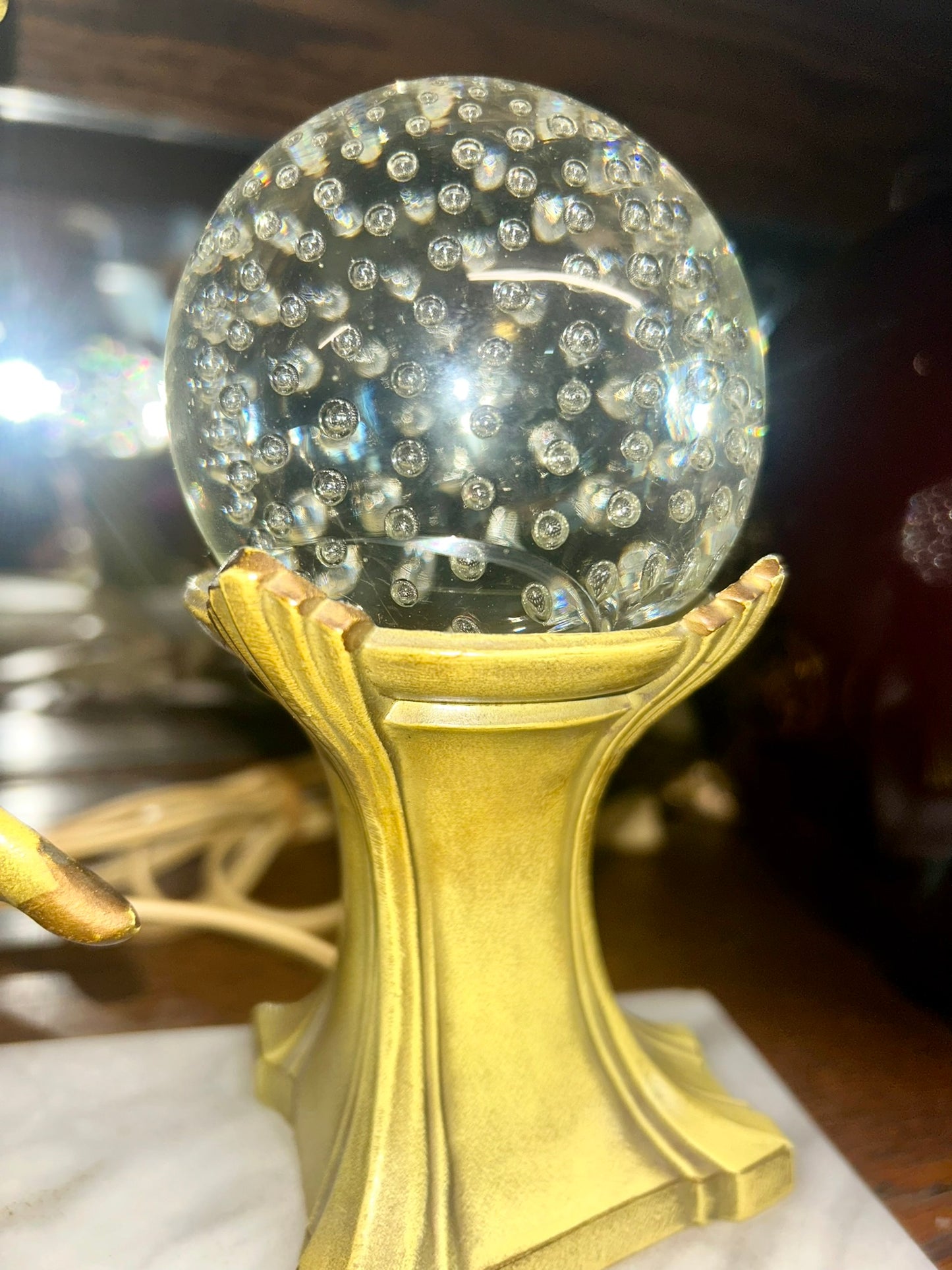 ART DECO HARLEQUIN DECO PIXIE JESTER AND GLASS BALL LAMP