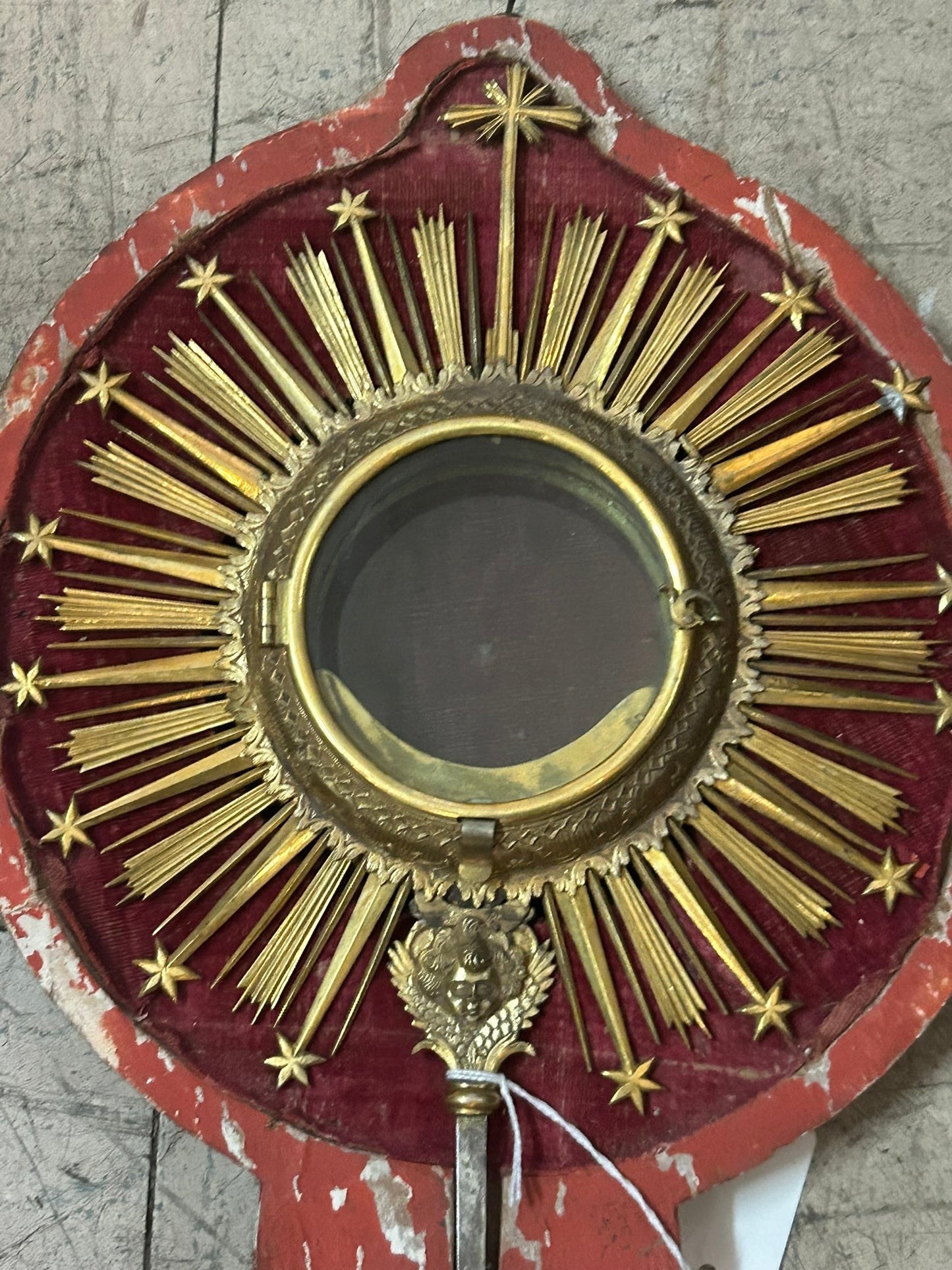 ANTIQUE CATHOLIC MONSTRANCE GILT HOLDER WITH CASE