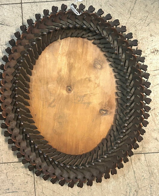 ANTIQUE FOLK ART CARVED RETICULATED OVAL FRAME
