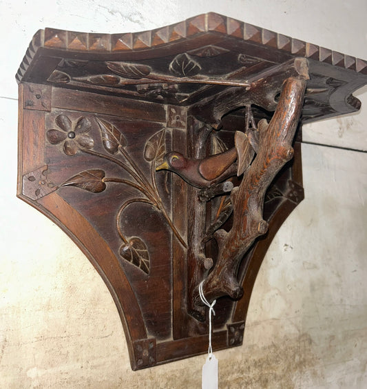 FOLK ART ANTIQUE CARVED SHELF WITH BIRD