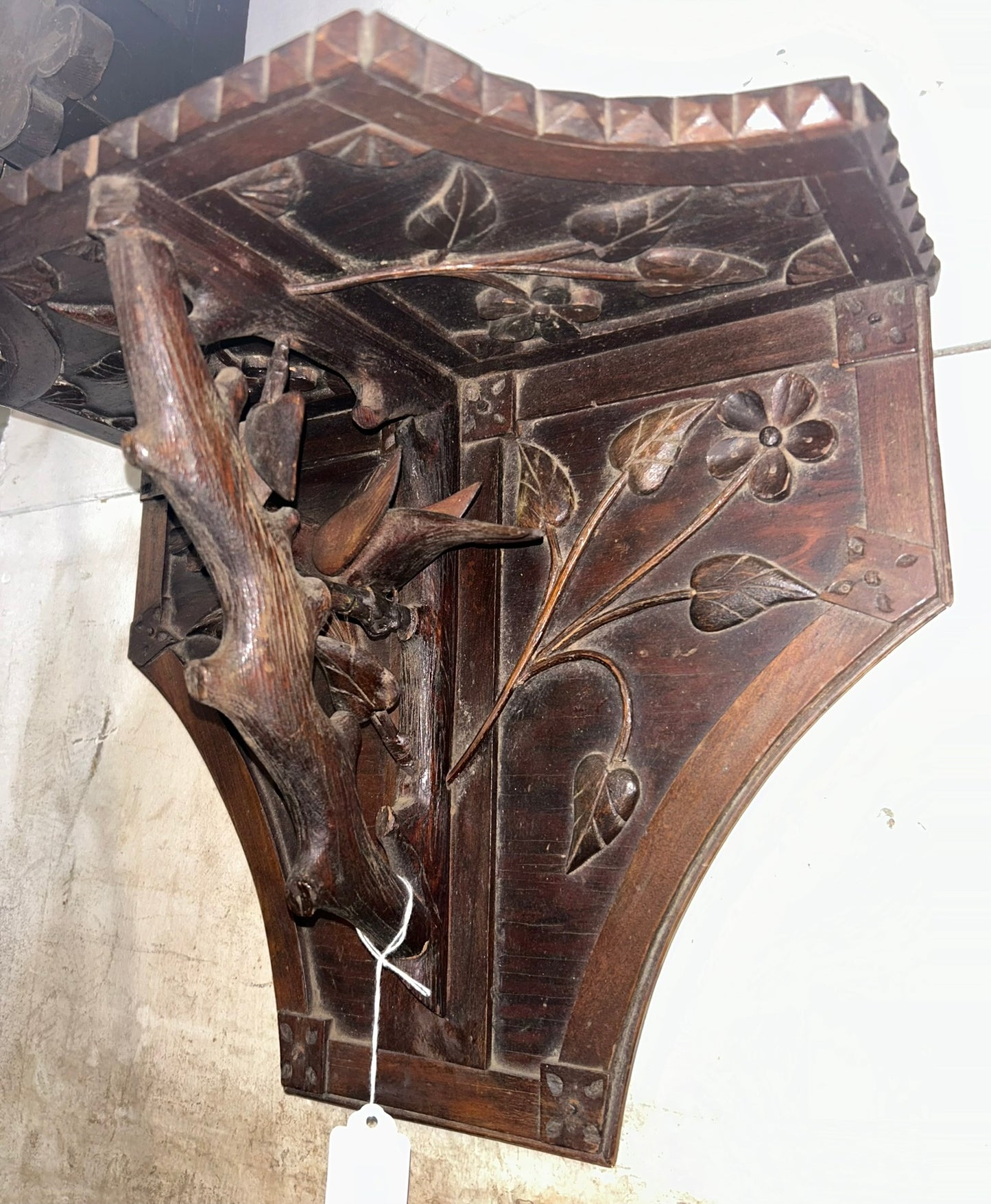 FOLK ART ANTIQUE CARVED SHELF WITH BIRD