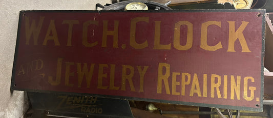WATCH CLOCK JEWELRY REPAIRING ANTIQUE WOODEN SIGN
