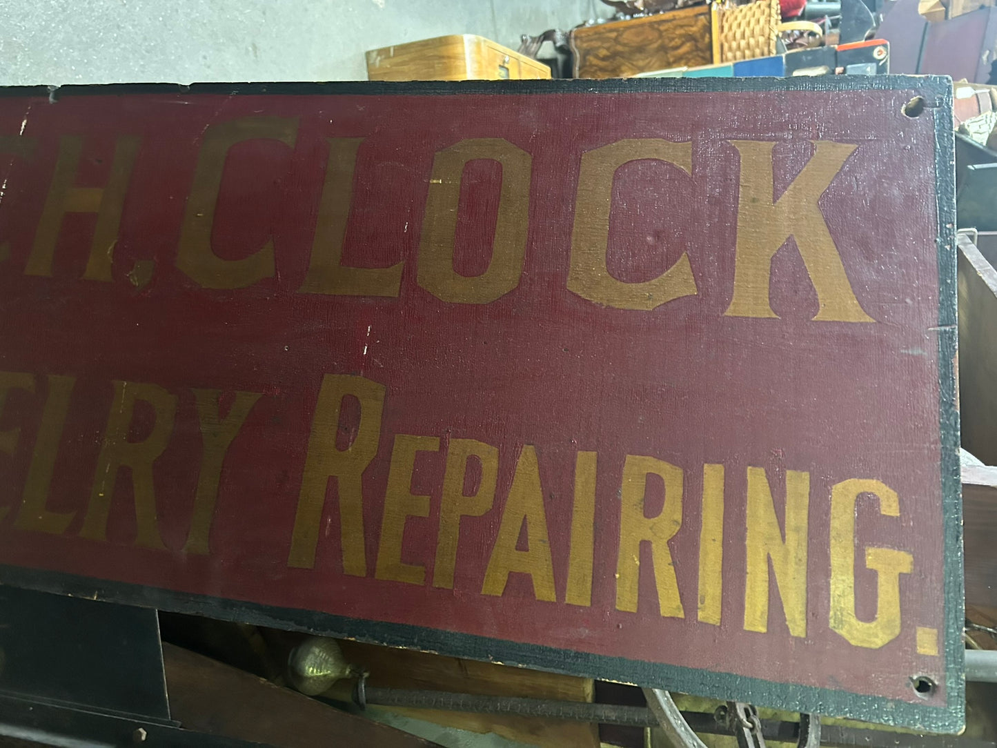 WATCH CLOCK JEWELRY REPAIRING ANTIQUE WOODEN SIGN