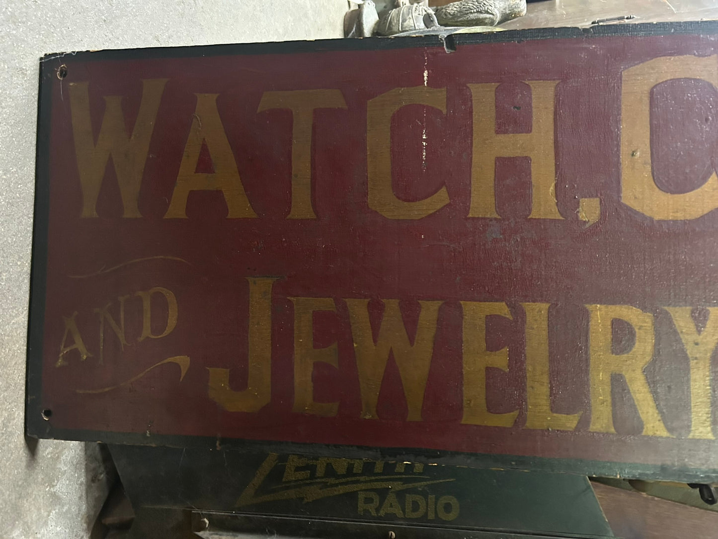 WATCH CLOCK JEWELRY REPAIRING ANTIQUE WOODEN SIGN