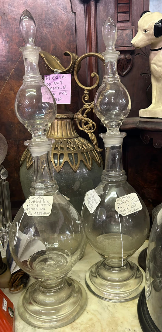 ANTIQUE DRUG STORE LARGE PAIR OF GLASS DISPLAY BOTTLES