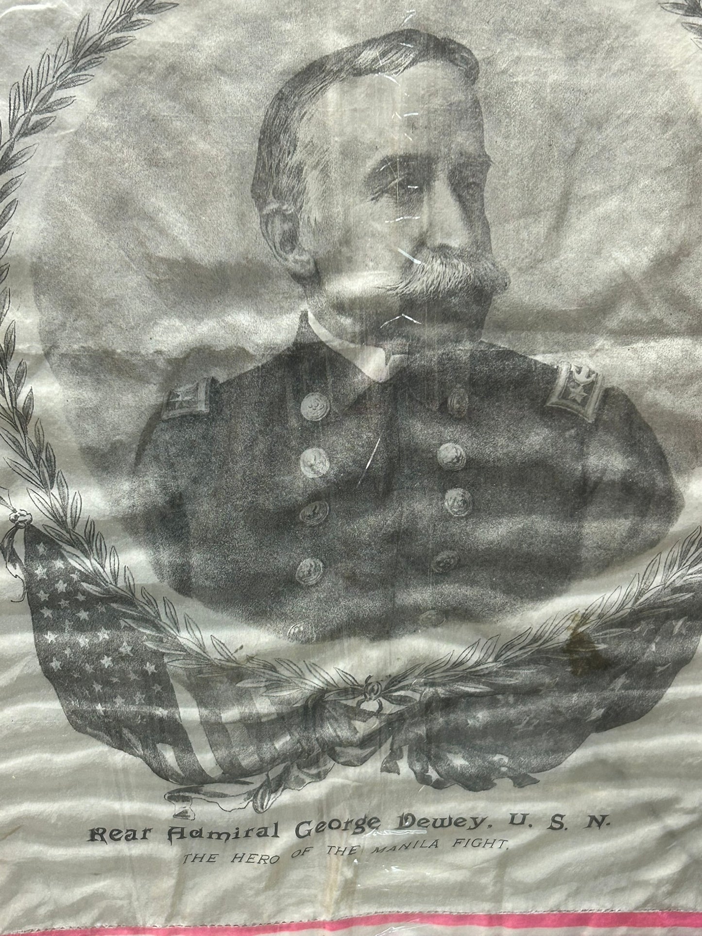 SPANISH AMERICAN WAR ANTIQUE DEWEY SILK KERCHIEF