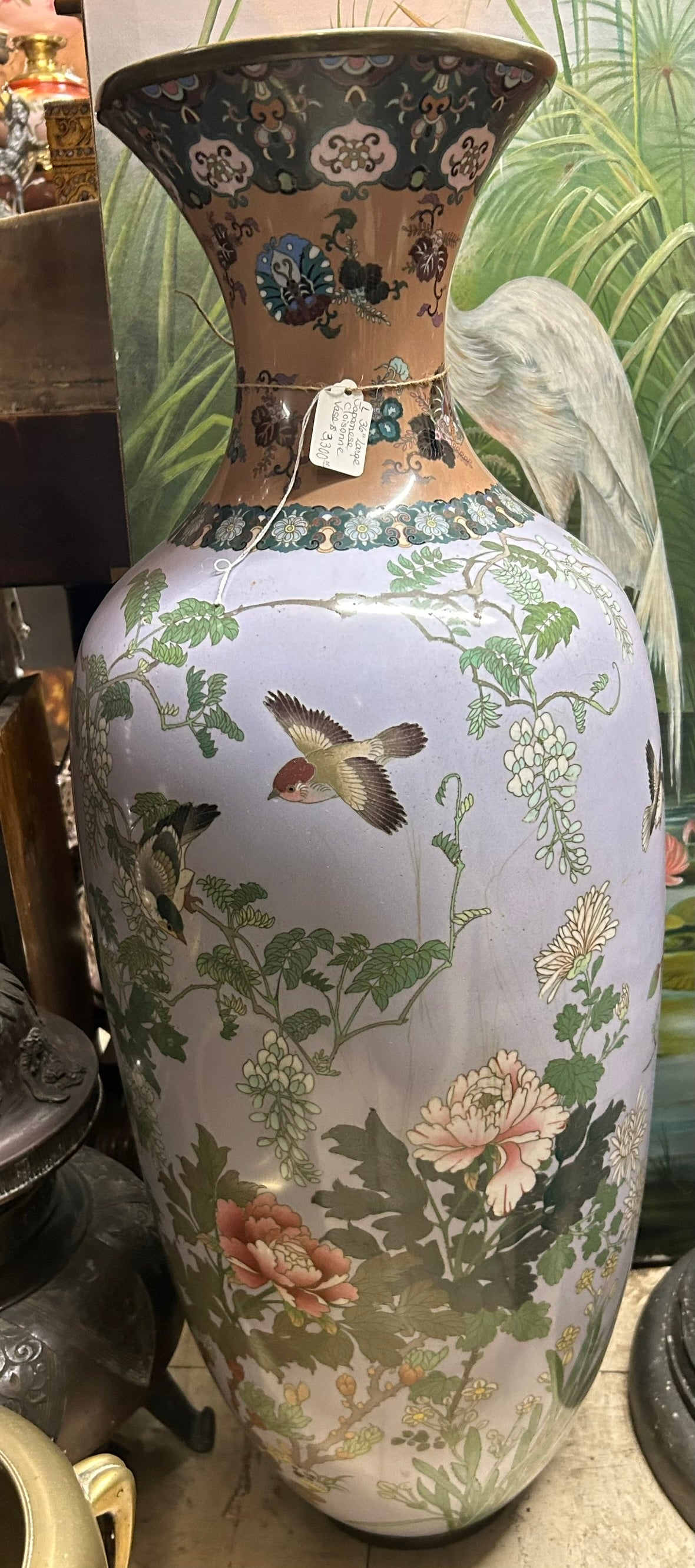 LARGE CLOISONNE ANTIQUE FLOOR VASE