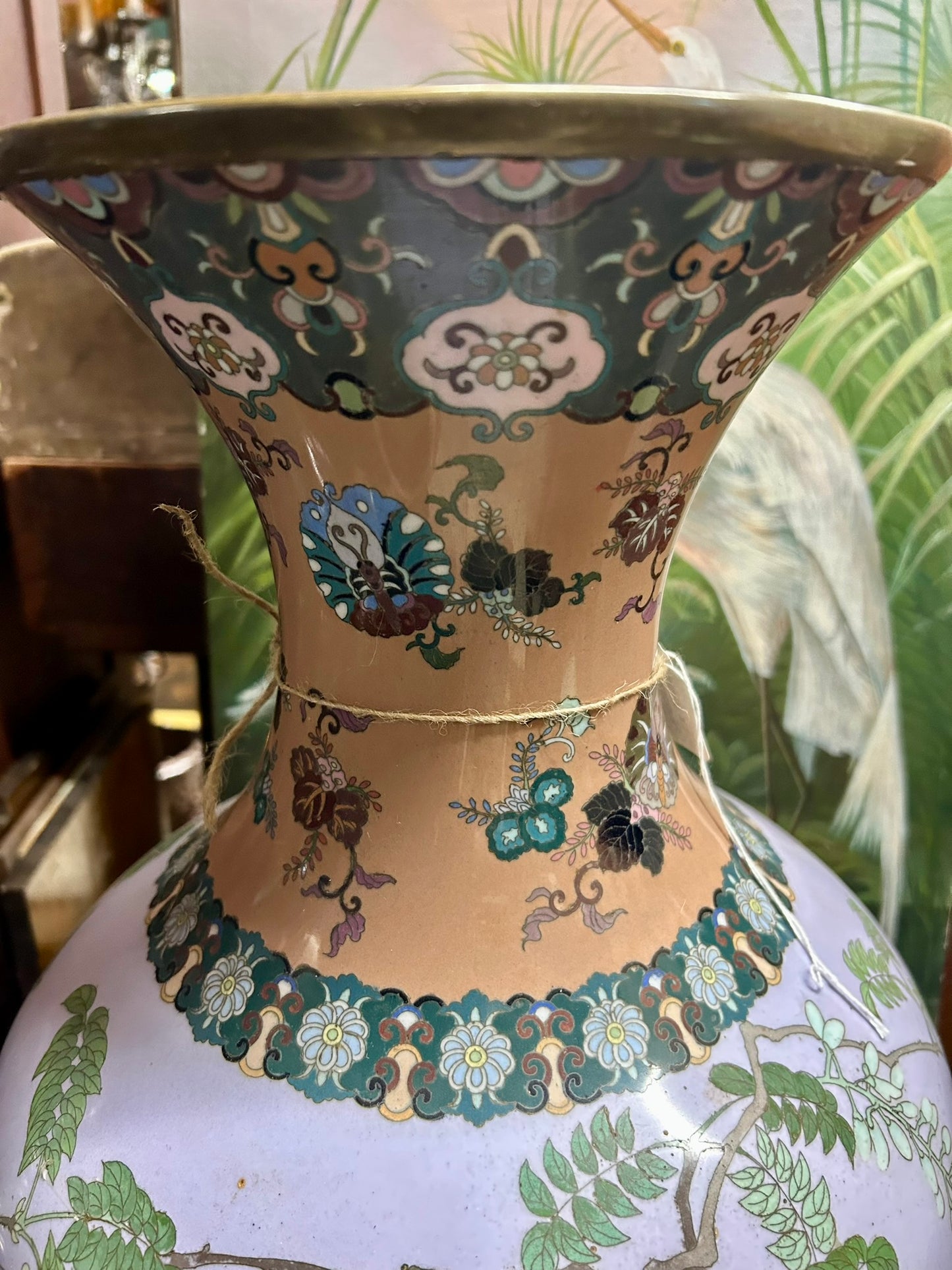 LARGE CLOISONNE ANTIQUE FLOOR VASE