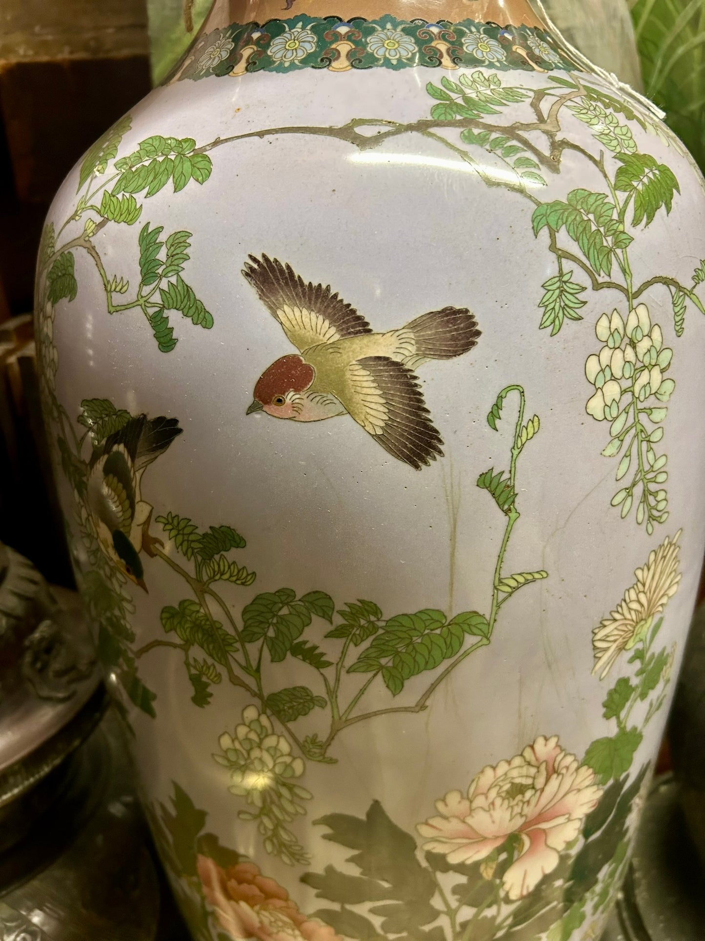 LARGE CLOISONNE ANTIQUE FLOOR VASE