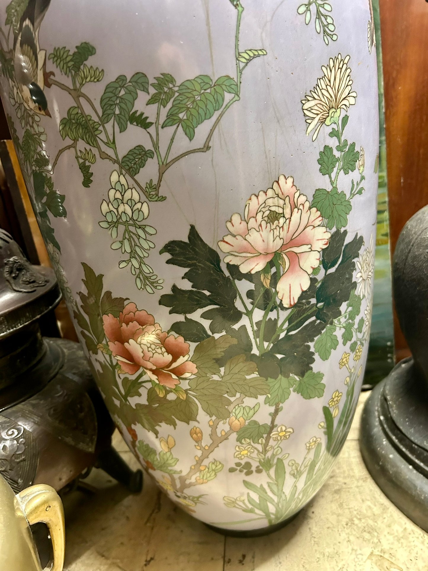 LARGE CLOISONNE ANTIQUE FLOOR VASE