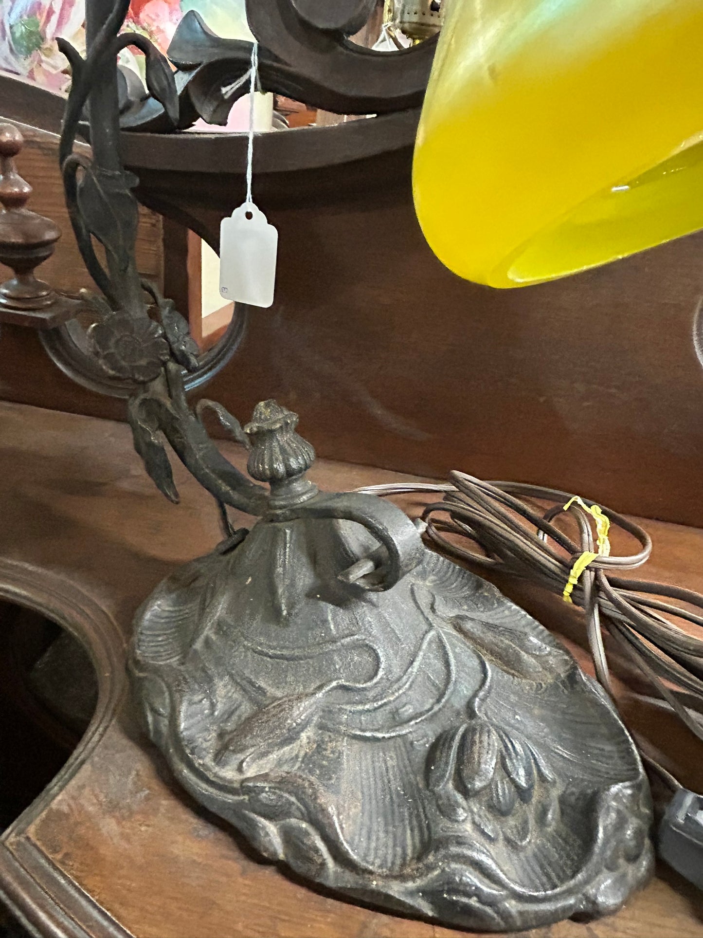 LOETZ GLASS YELLOW SHADE DESK LAMP WITH ART NOVEAU BASE