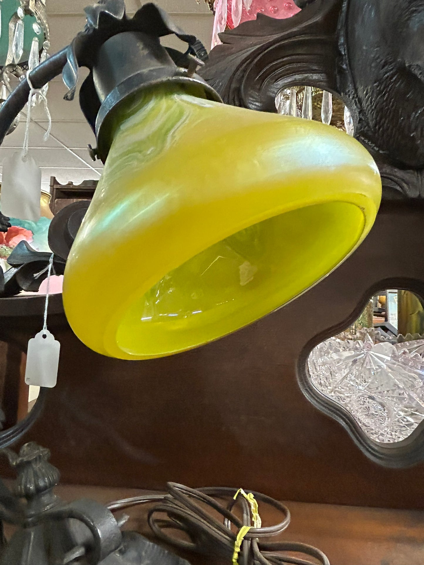 LOETZ GLASS YELLOW SHADE DESK LAMP WITH ART NOVEAU BASE