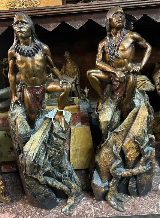 DAN GARRETT BRONZE NATIVE AMERICAN FIGURAL BOOKENDS