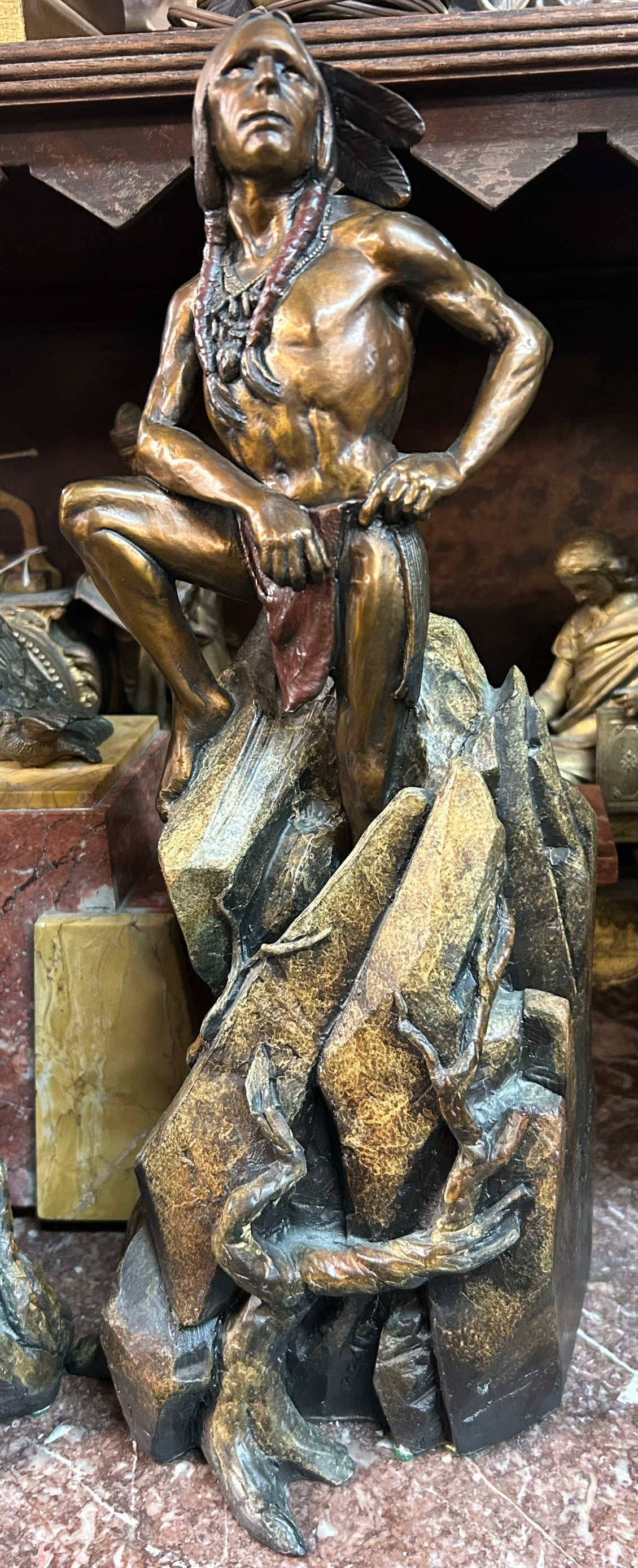 DAN GARRETT BRONZE NATIVE AMERICAN FIGURAL BOOKENDS