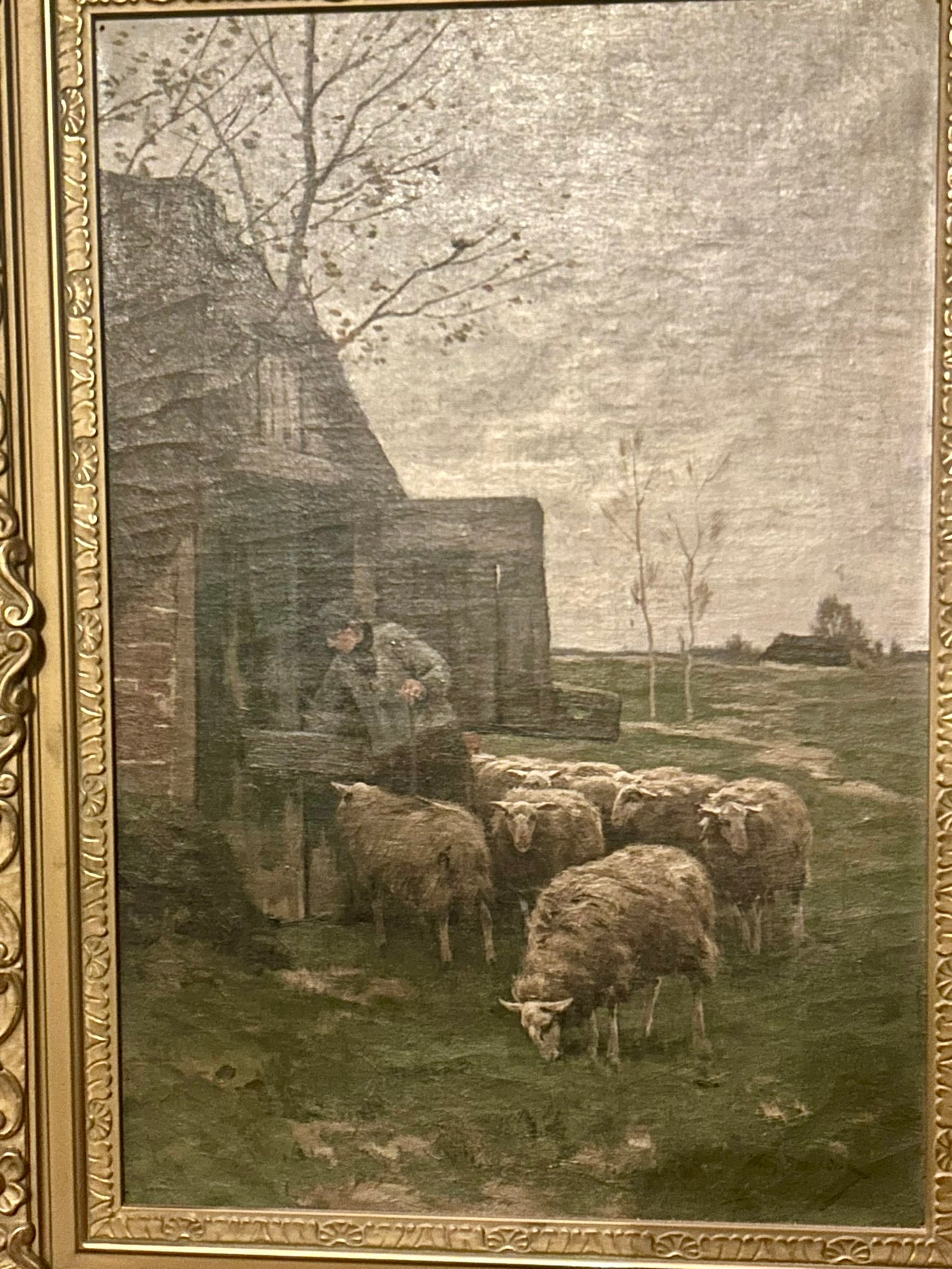 WILLEM STEELINK 1856-1928 PAINTING OF SHEEP AND MAN