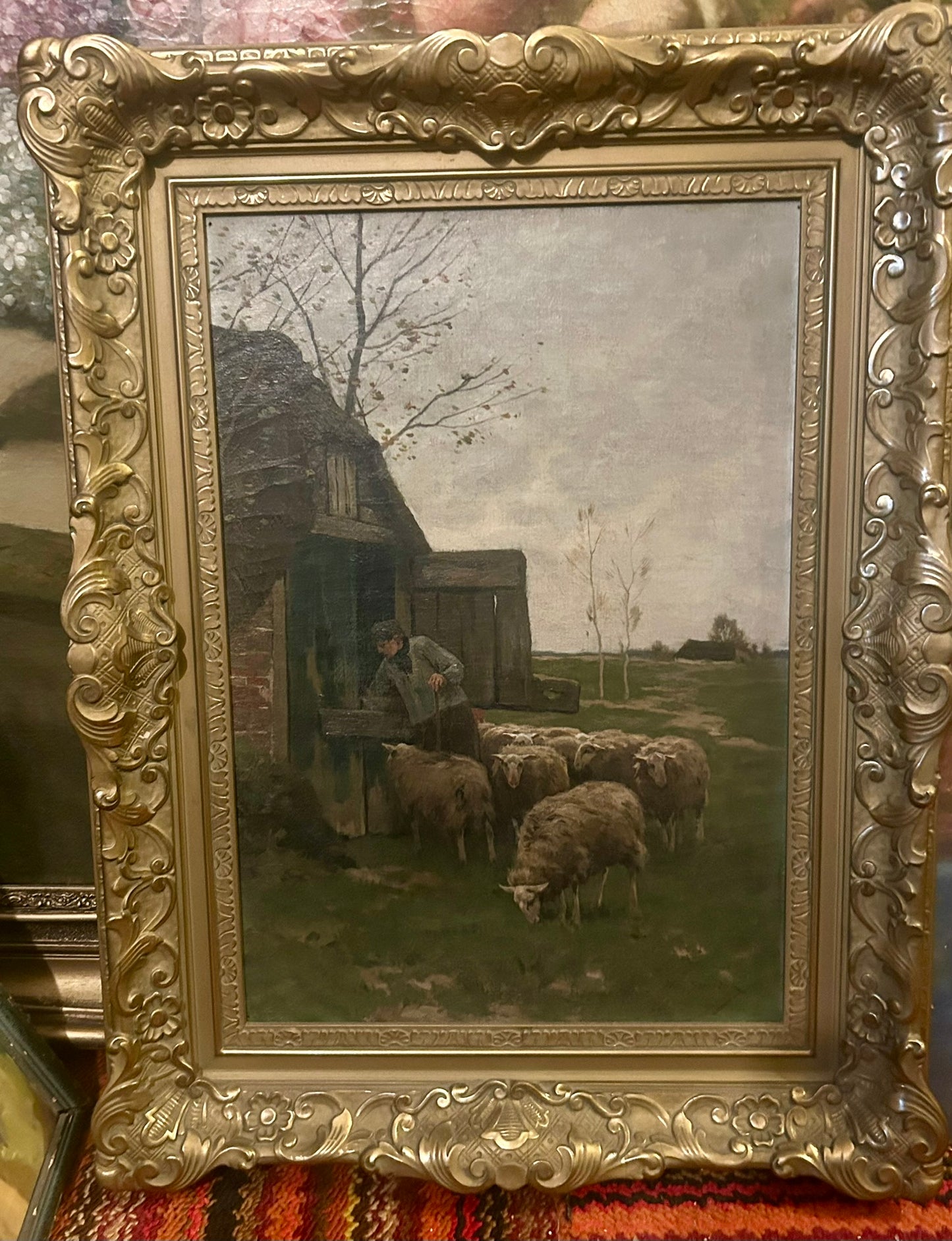 WILLEM STEELINK 1856-1928 PAINTING OF SHEEP AND MAN