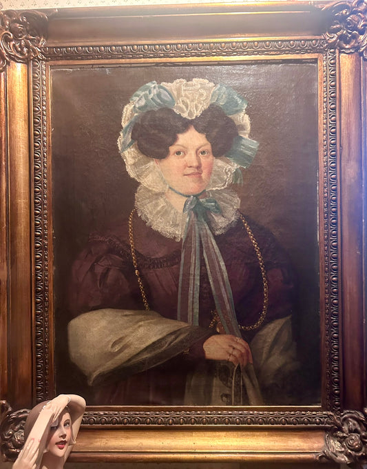 1800's PORTRAIT OF WOMAN WITH CHAIN