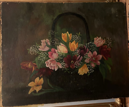 PRIMITIVE FOLK ART ANTIQUE FLORAL PAINTING