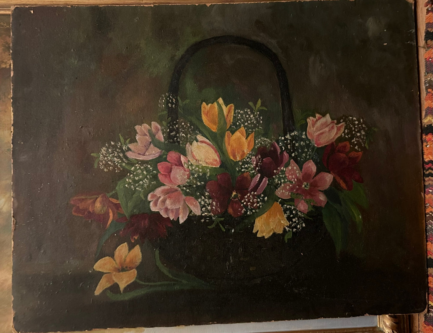 PRIMITIVE FOLK ART ANTIQUE FLORAL PAINTING