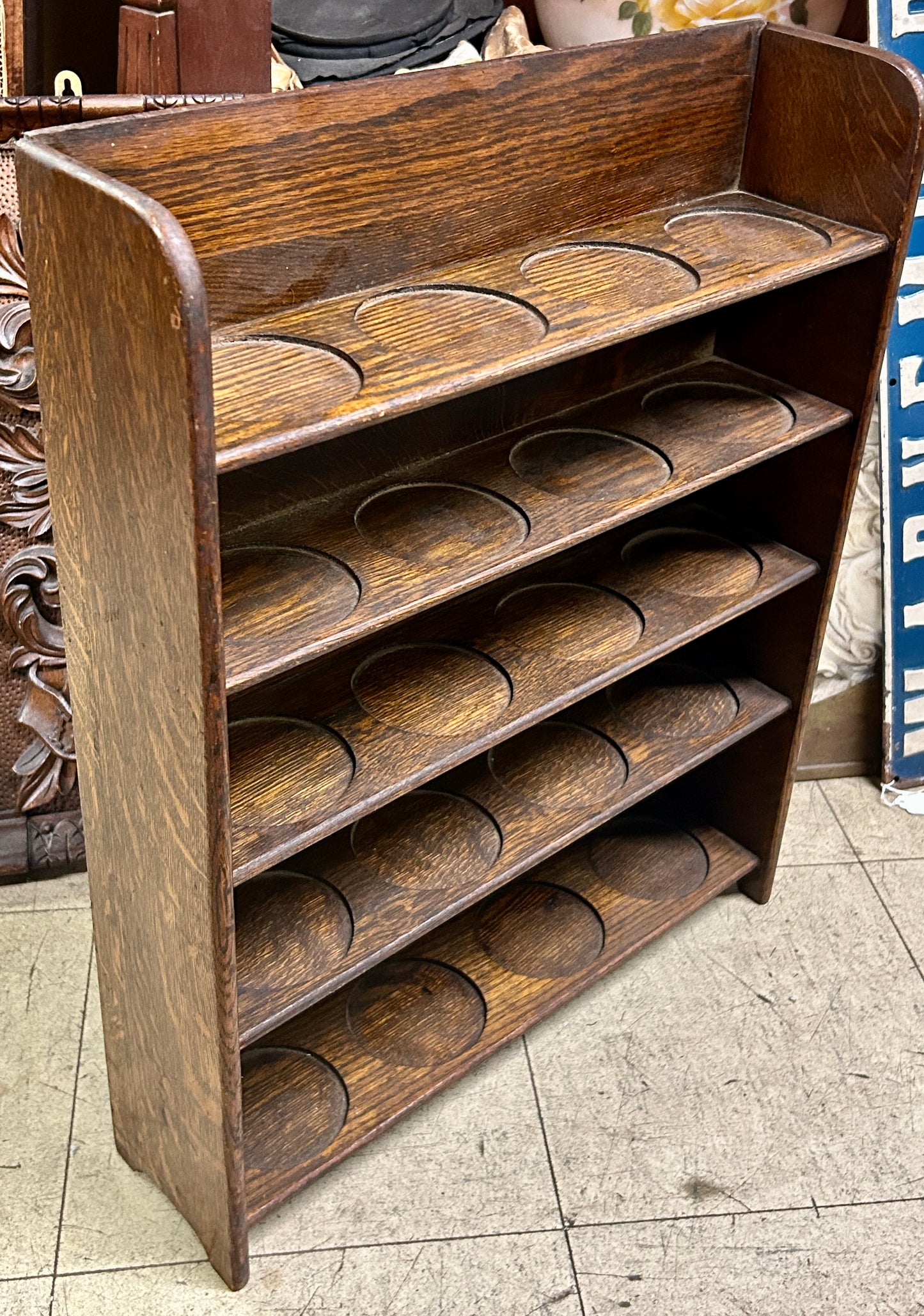 BARBER SHAVING MUG WALL RACK OF OAK