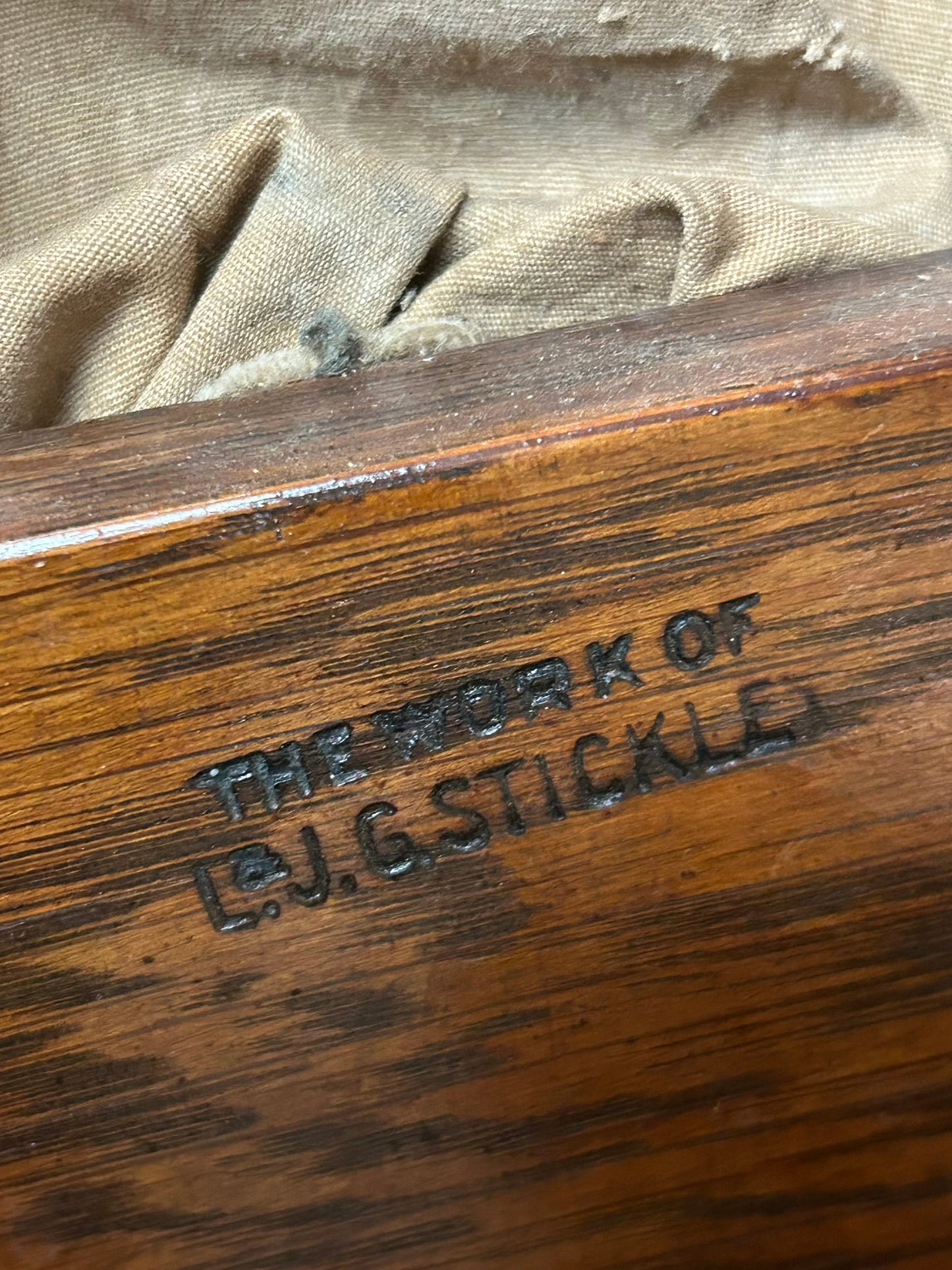 L. G. & J. STICKLEY HIGH BACK ARTS & CRAFTS ROCKING CHAIR WITH UNDER ARM SLATS