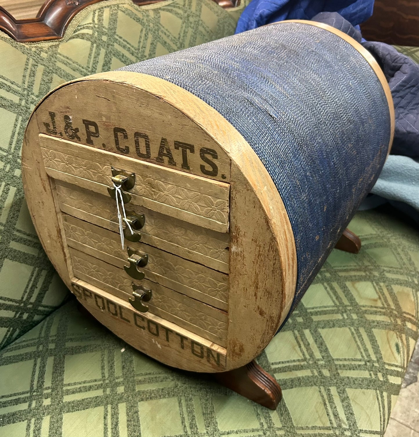 ANTIQUE FIGURAL J. P. COATS SPOOL CABINET