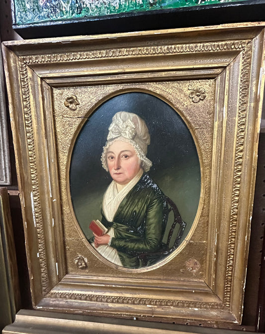 THOMAS PEAT CIRCA 1790 FOLK ART PORTRAIT OF WOMAN