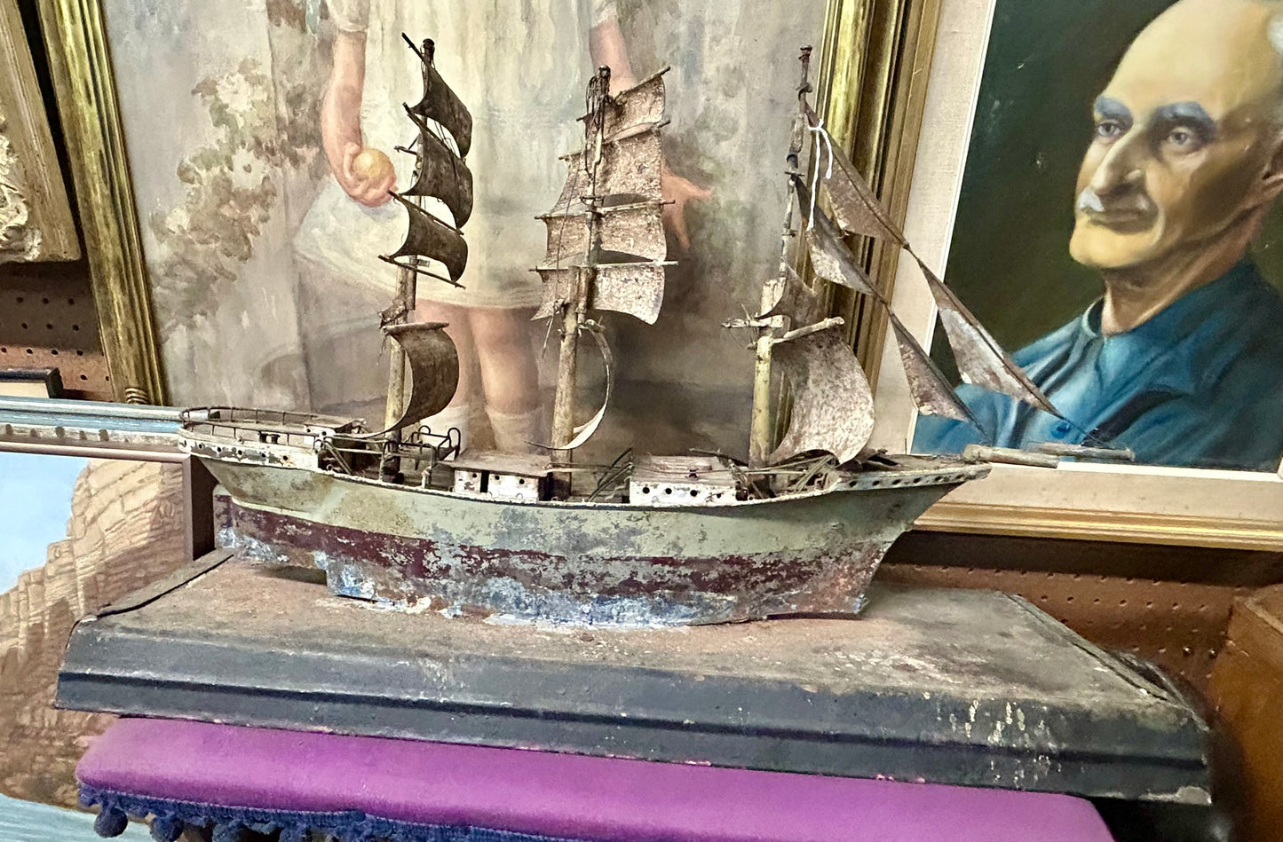 ANTIQUE TIN FOLK ART SAILING SHIP