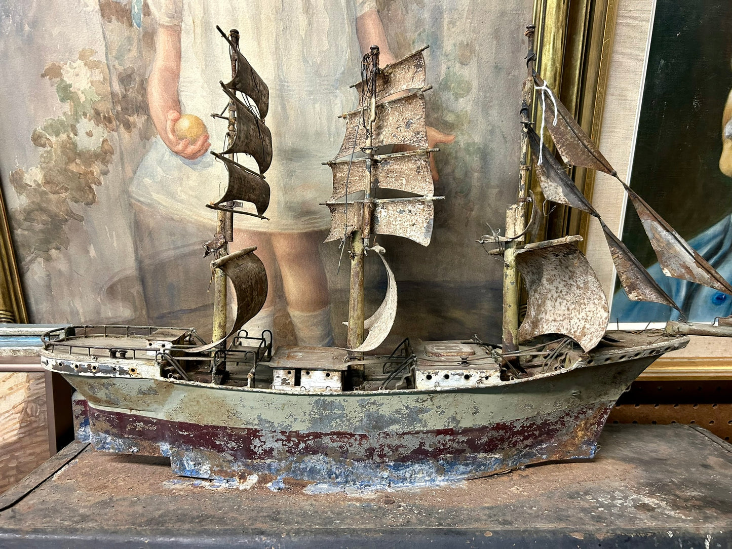 ANTIQUE TIN FOLK ART SAILING SHIP