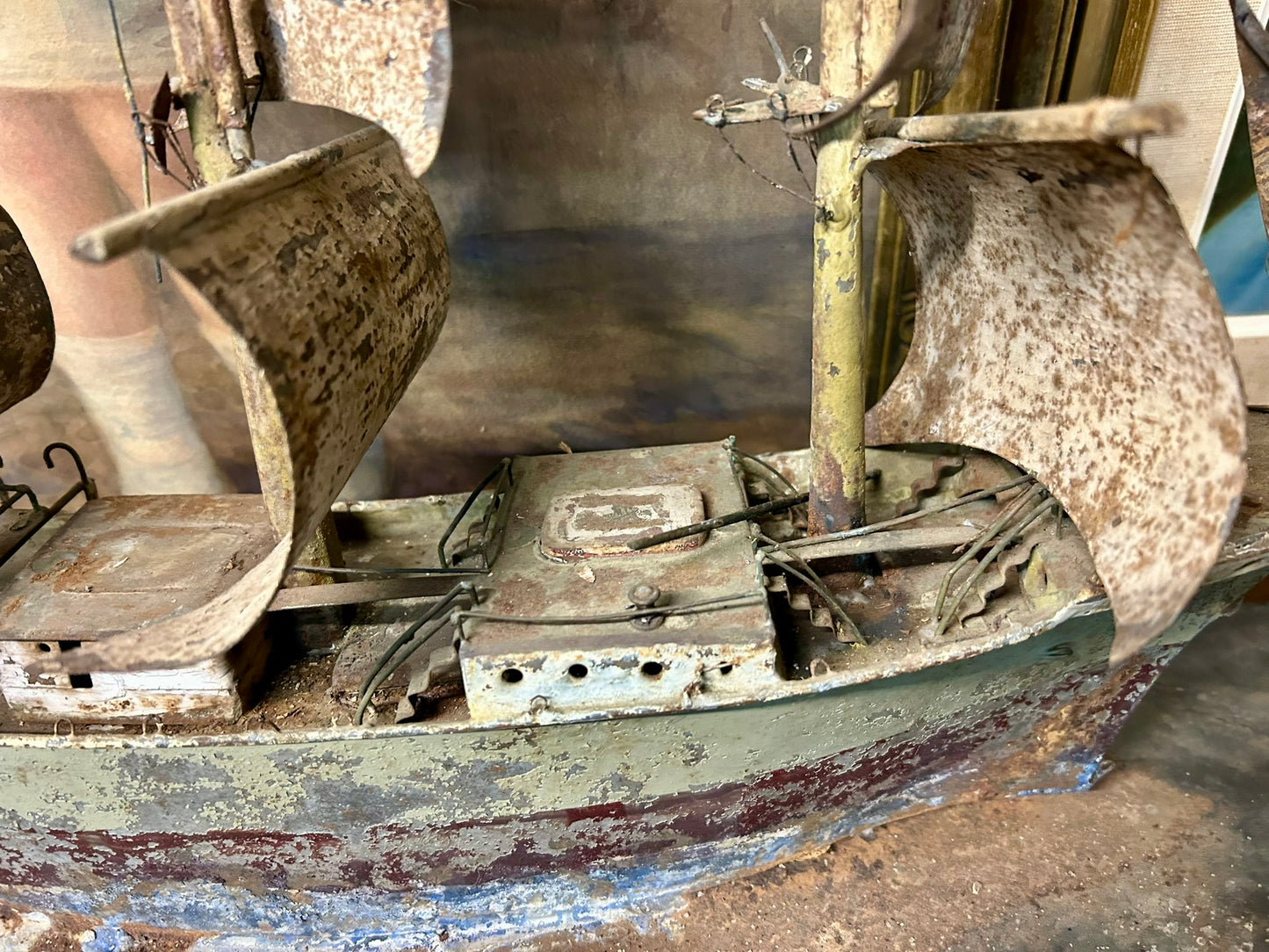 ANTIQUE TIN FOLK ART SAILING SHIP