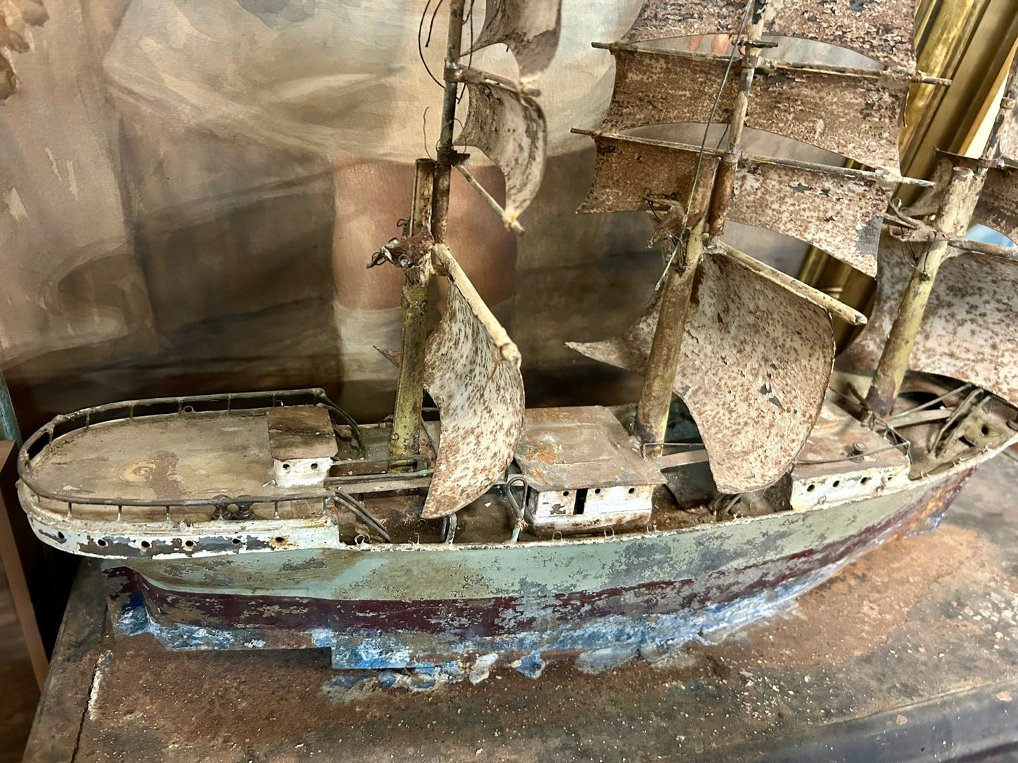 ANTIQUE TIN FOLK ART SAILING SHIP