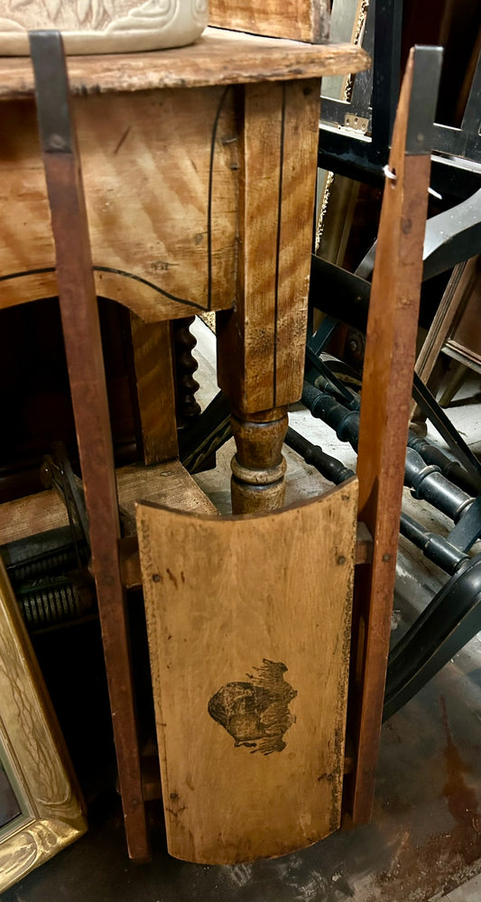 ANTIQUE CHILDS WOOD SLED WITH IMAGE OF BUFFALO