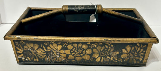 TOLE DECORATED ANTIQUE TINWARE SILVERWARE CADDY