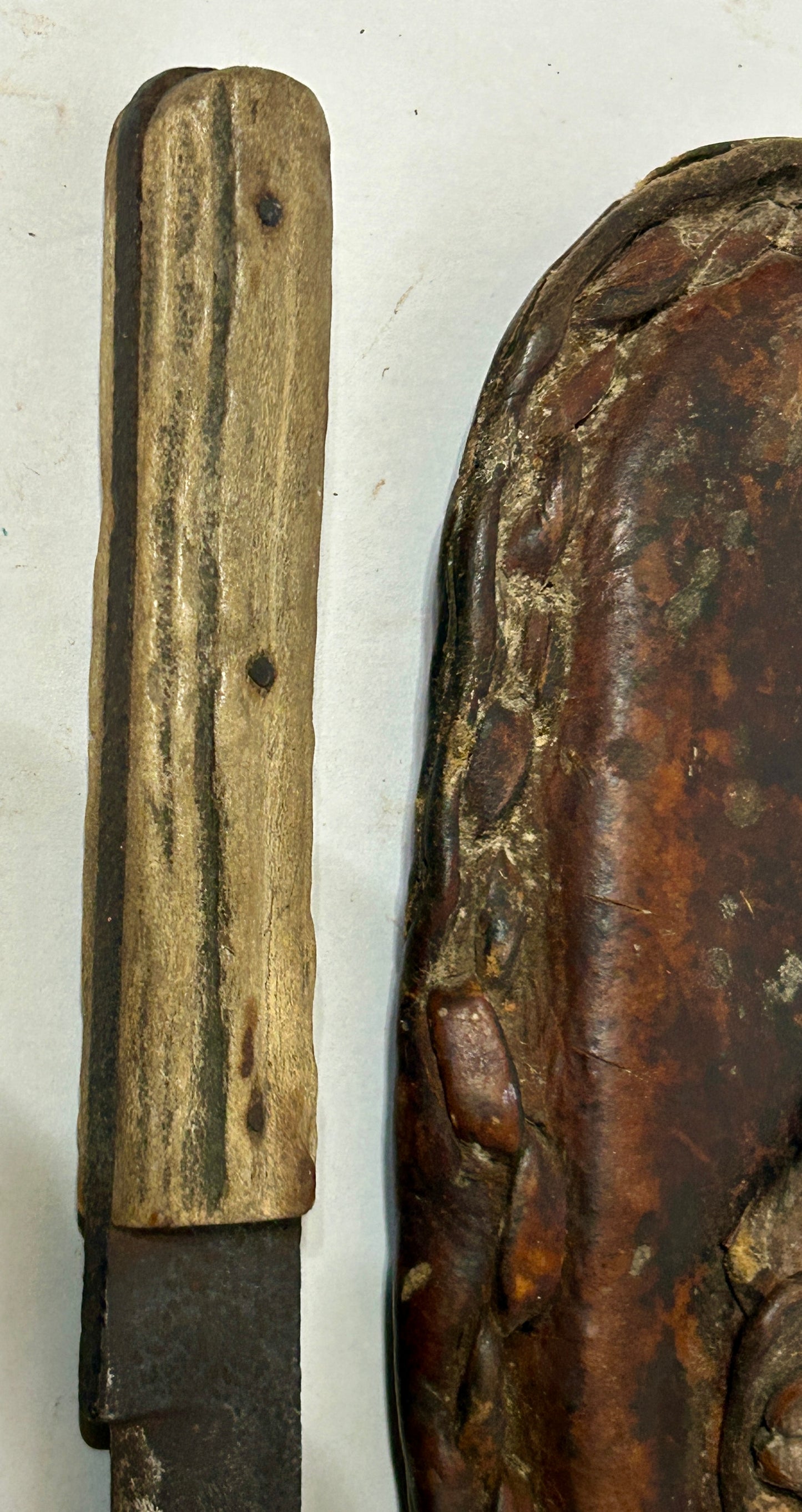 ANTIQUE KNIFE WITH STAG HANDLE IN EARLY HANDMADE SHEATH