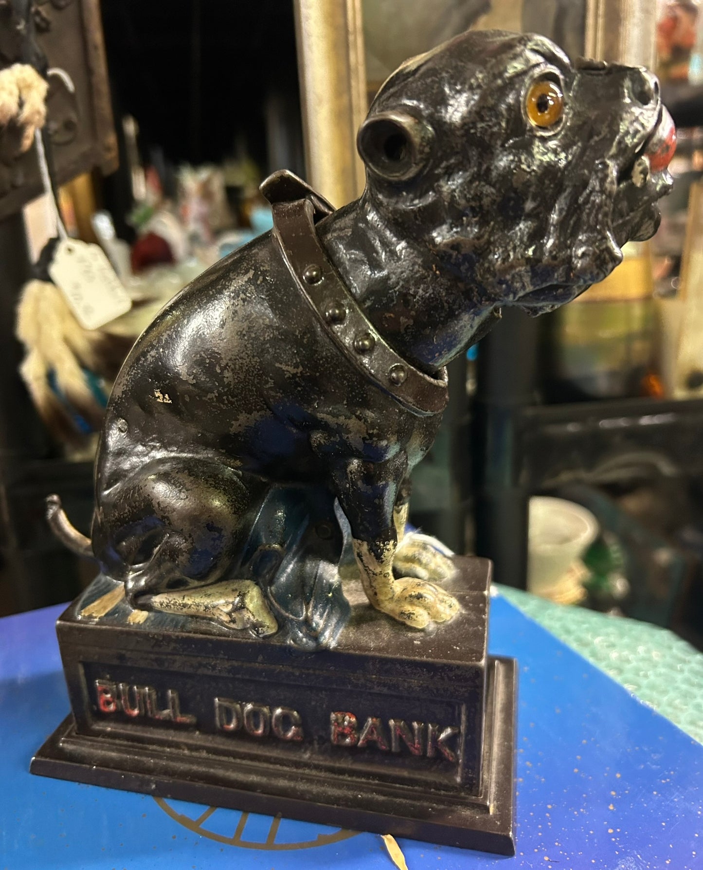 ANTIQUE BULL DOG MECHANICAL BANK IN EXCELLENT CONDITION