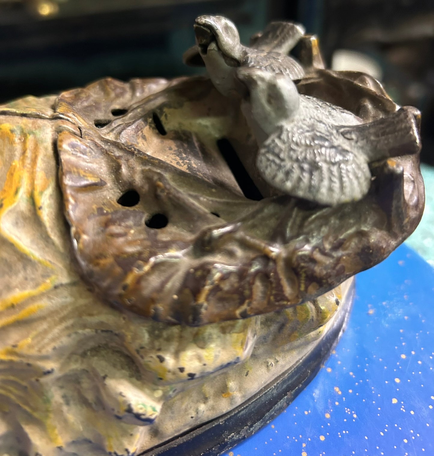 ANTIQUE EAGLE AND EAGLETS MECHANICAL BANK 6" TALL