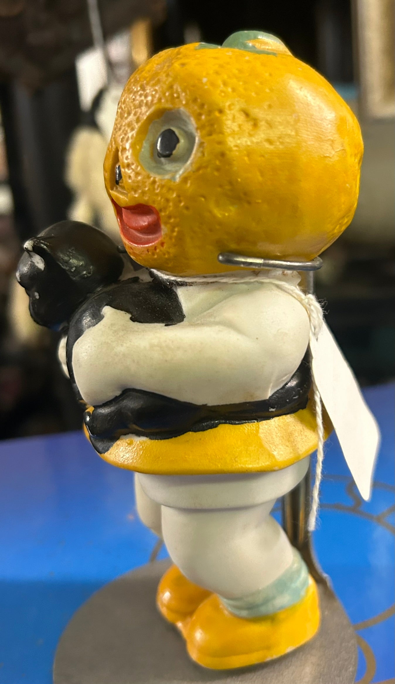 ANTIQUE HALLOWEEN BISQUE PUMPKIN GIRL HOLDING CAT