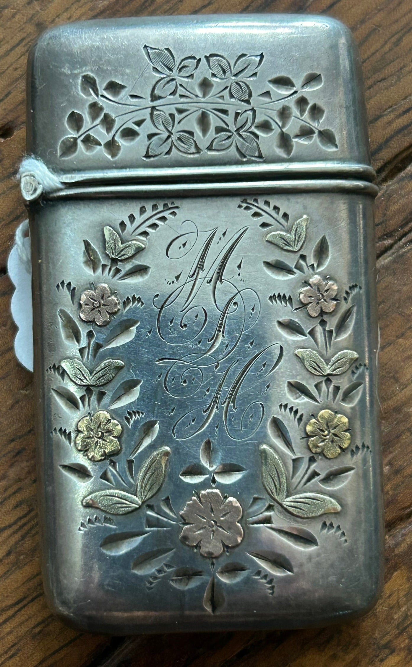 STERLING WITH GOLD ACCENTS FANCY ANTIQUE MATCH CASE